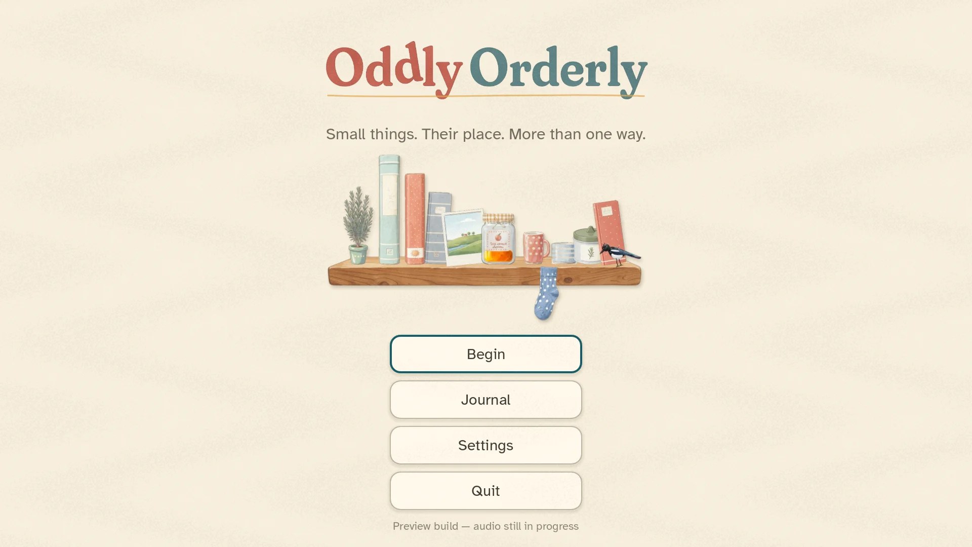 Oddly Orderly: Title screen · Development build
